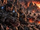 Marcus Fenix i Dominic Santiago bore se protiv Locusta u razorenom gradu u igri Gears of War: E-Day.